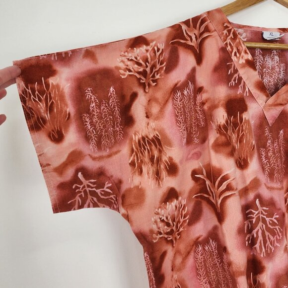 Vtg SCRUBS Coral Reef Print V-Neck Nurse Top Size XL 100% Cotton Medical Uniform - Picture 3 of 9